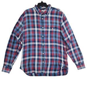 Lucky Brand Flannel Shirt Mens XL Red White Blue Plaid California Fit Western